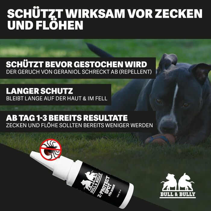 Захист для собак від кліщів та бліх Z-Protect Spot з гераніолом рослинний засіб, розроблений ветеринарами з чорнушкою та кокосовою олією ефективний захист від кліщів та бліх для собак BULL & BULLY