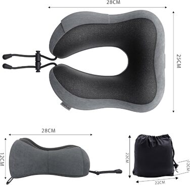 Подушка для шиї з піни памяті Lightweight Quick Pack for Airplane Train Car Neck Support Pillow for Travel Camping (темно-сіра)