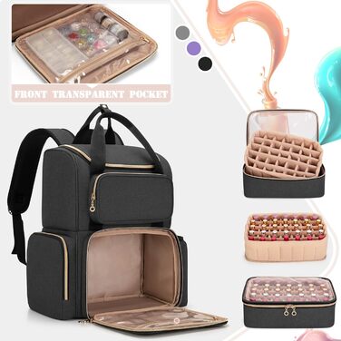 Органайзер для лаків для нігтів Luxja на 70 флаконів з 2 знімними кишенями для сушарки для нігтів, чорний