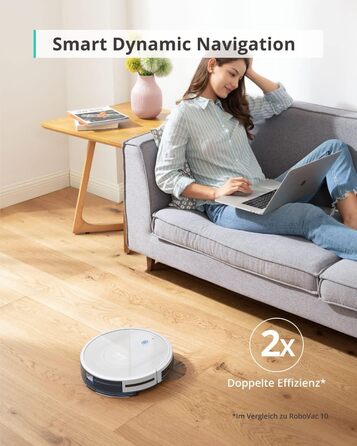Робот-пилосос eufy з функцією прибирання, RoboVac G10 Hybrid, Smart Dynamic Navigation, 2-в-1 пилосос і робот-пилосос, потужність всмоктування 2000 Па, самозарядка (білий) (відремонтований), підлоги