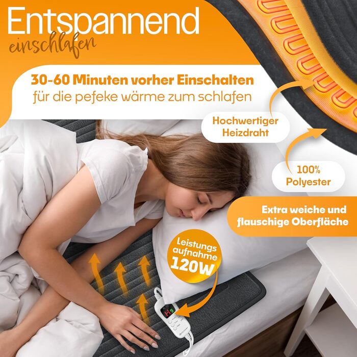Плед з підігрівом KESSER Plush 180x130 см сірого кольору, сертифікований TV SD GS Електричний ковдр з підігрівом, таймером та автоматичним вимкненням Затишний плед 7 температурних режимів Можна прати до 40C Цифровий дисплей 180 x 130 см антрацитового коль