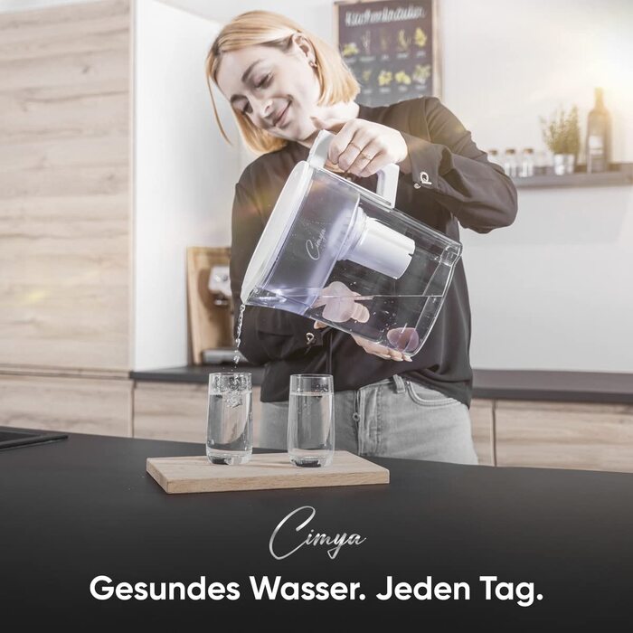 Фільтр для води питної води Фільтр 2,4 л 1 x 2-місячний картридж АКТИВОВАНЕ ВУГІЛЛЯ Пом&39якшує, фільтрує вапно, хлор, пестициди та бактерії, підвищує значення pH (білий)