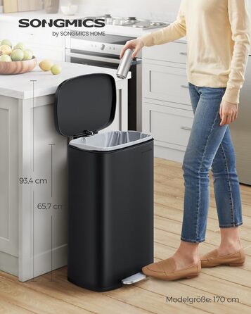Відро для сміття для кухні, 50 л, для сміття, педальний, з кришкою, плавне закриття, ножна педаль, сталь, внутрішній контейнер, чо