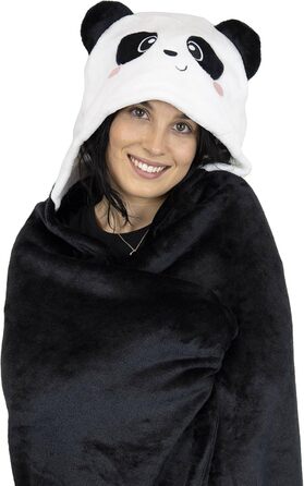 Затишна ковдра з капюшоном З кишенями для рук та капюшоном, поліестерова ковдра, застібка на ґудзики, 150 x 125 см, колір панди