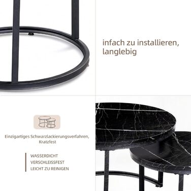 Набір журнальних столиків з 2 шт. , бічний столик, стіл для вітальні, журнальний столик з регульованою висотою, для вітальні, круглий дерев&39яний журнальний столик з чорним металевим каркасом, діаметр 70/50 см, чорний