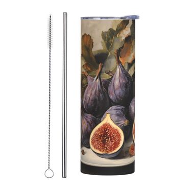 Кружка з прямою трубочкою, 590 мл, принт з інжиром, підходить для кемпінгу, офісу та дому.