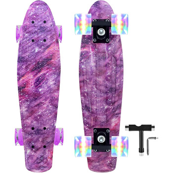 Скейтборд Nattork Mini Cruiser 22" Purple (Lila Stern) – ретро міні-круїзер з LED-підсвічуванням PU коліс, для дітей та початківців