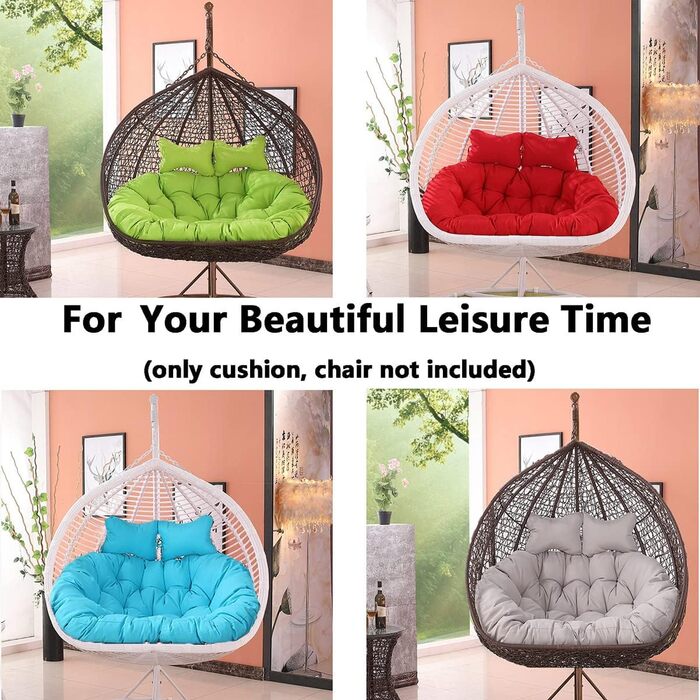 Яйцеподібна подушка для подвійного підвісного шезлонга-гойдалки, м&39яка, глибока подушка, подушка для двомісного крісла-гойдалки для використання на вулиці з ремінцями, повністю наповнена, не згинається (кавовий колір)