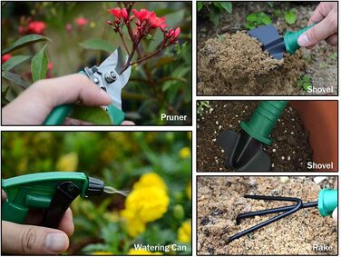 Набір садового інструменту 5 в 1 лопатка, секатор, граблі, розпилювач води та сумка для зберігання