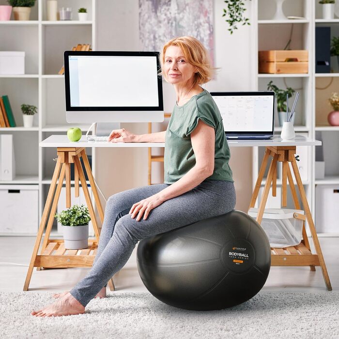 Гімнастичний м&39яч MANTRA SPORTS м&39яч для сидіння з антилопою, балансувальний м&39яч для вагітних та йоги м&39яч для пілатесу для офісу та тренування спини з насосом, чорний, розмір L (для зросту 1,61 м 1,78 м)