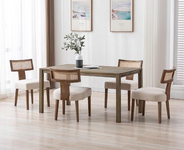 Комплект кухонних стільців Chairus з 2 предметів, обідніх стільців, дерев&39яних вінтажних стільців, м&39яких стільців зі спинкою з ротанга для вітальні (бежевий), 2 шт., бежевий-2