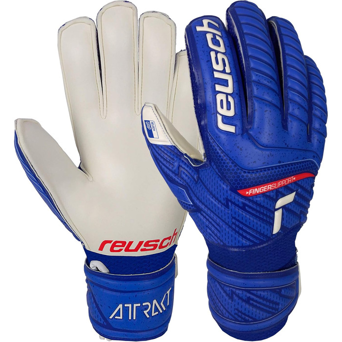Воротарські рукавички Reusch Attrakt Grip Finger Support Junior Flexible для дітей та підлітків - Футбольні рукавички із захистом пальців для всіх ігрових поверхонь та будь-яких погодних умов - Синьо-білі, розмір 6