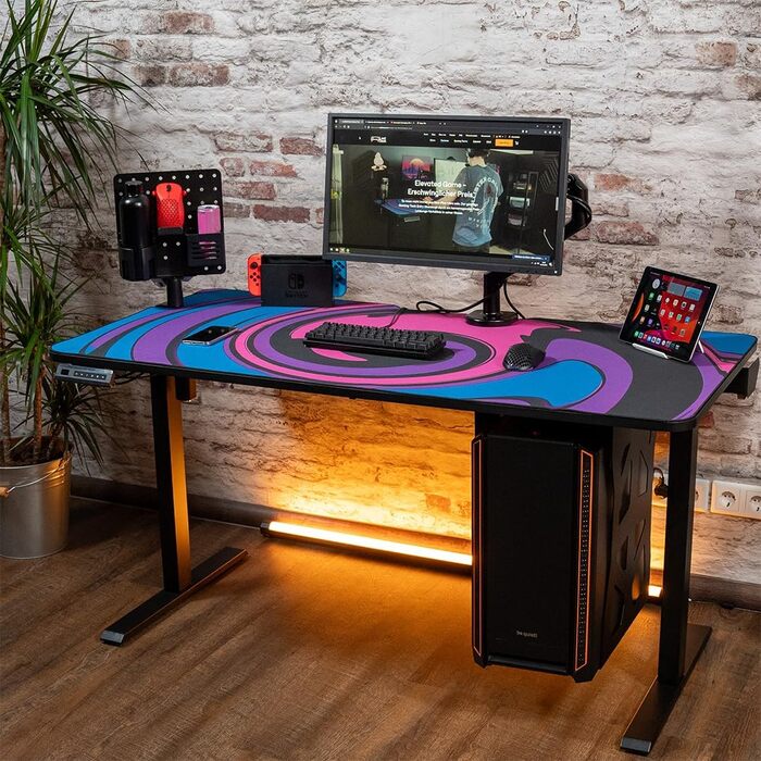 Ігровий стіл початкового рівня Електрично регульований по висоті ігровий стіл та стіл для ПК Ергономічний ігровий стіл для геймерів Чорний, 140 x 70 см - Ігровий стіл чорного кольору 140 x 70 см