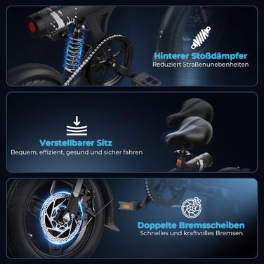 Складаний електровелосипед VARUN, 14-дюймовий електровелосипед для чоловіків та жінок з акумулятором 280,8 Втгод, двигуном 250 Вт, міні-міський електровелосипед з 3 режимами їзди, вбудованою ступицею, РК-дисплеєм, електричний велосипед Pedelec, максимальн