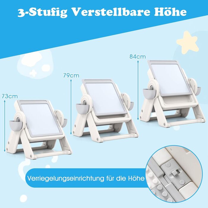 В-1 Багатофункціональний дитячий стіл зі стільцем, складний дитячий комплект сидіння з двосторонньою стільницею, 2 кошики, відділення для олівців та книжкова полиця, робочий столик для дітей від 18 місяців (сірий), 9-