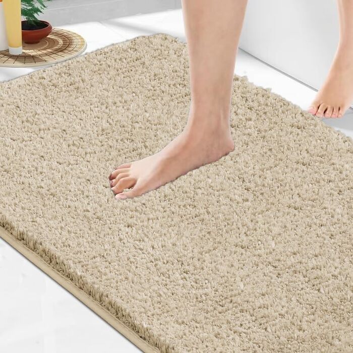 Комплект килимків для ванної кімнати з м&39якої мікрофібри, бежевий, комплект килимків для ванної кімнати з 2 предметів, килимок для душу, що миється, нековзний, пухнастий килимок для ванної та туалету з вирізом, бежевий, 50 x 80 50 x 50 см (комплект з 2 