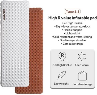 Надувний килимок для кемпінгу Naturehike Ultralight, значення R 5.8, портативний килимок для сну, 490 г/590 г/630 г, міцний надувний матрац з надувним мішком, для трекінгу, піших прогулянок, альпінізму, активного відпочинку, прямокутний - срібний стандарт