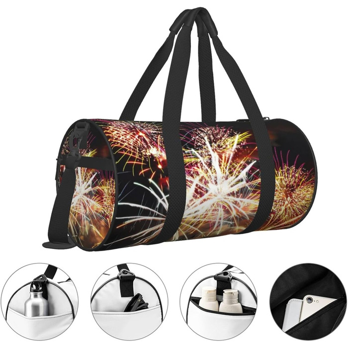 Спортивна сумка, дорожня сумка, стильний принт Феєрверк, сумка для подорожей на ніч, чорна, універсальний розмір