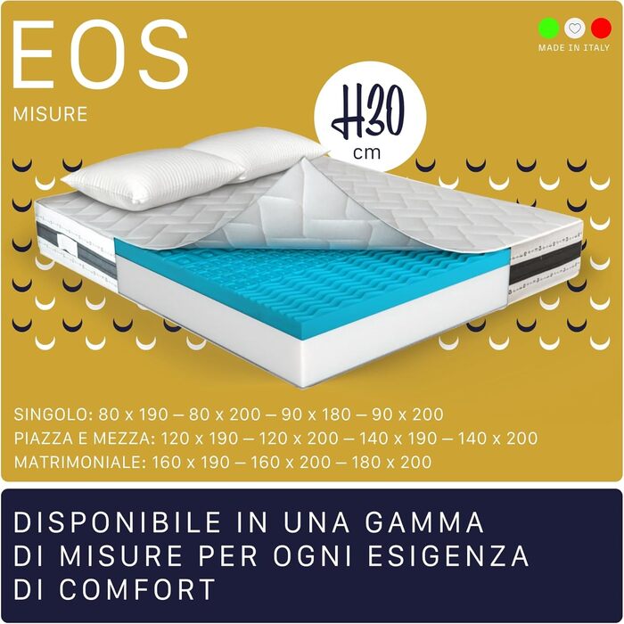 Матрац для двоспального ліжка 160 x 190 см, піна з ефектом пам&39яті, висота 30 см, 2 подушки в комплекті, ортопедичний, стійкий до кліщів, гіпоалергенний, вакуумна упаковка 160x190 см Matrimoniale H30