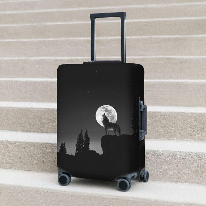 Чохол для валізи Вовчий Нічний Місяць, міцний захист для багажу, підходить для валіз розміром 45.7 - 81.3 см, малий, Чорний