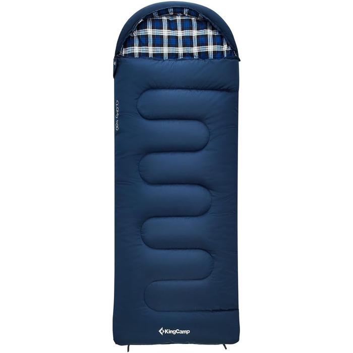 Спальний мішок KingCamp для дорослих, зимовий, фланелевий, компактний, 3-4 сезони, ковдра для кемпінгу, подорожей, наметів, походів, на вулиці, в приміщенні, від 4C до -15C/230 x 90 см Thicker Pro Navy-L-Zip