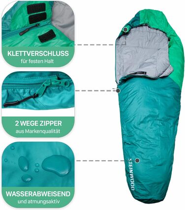 Спальний мішок Steinwood Premium, надзвичайно широкий, 3-4 сезони, 210 см - спальний мішок для вулиці, спальний мішок для мами, спальний мішок-кабінка, літній - зелений - двостороння блискавка
