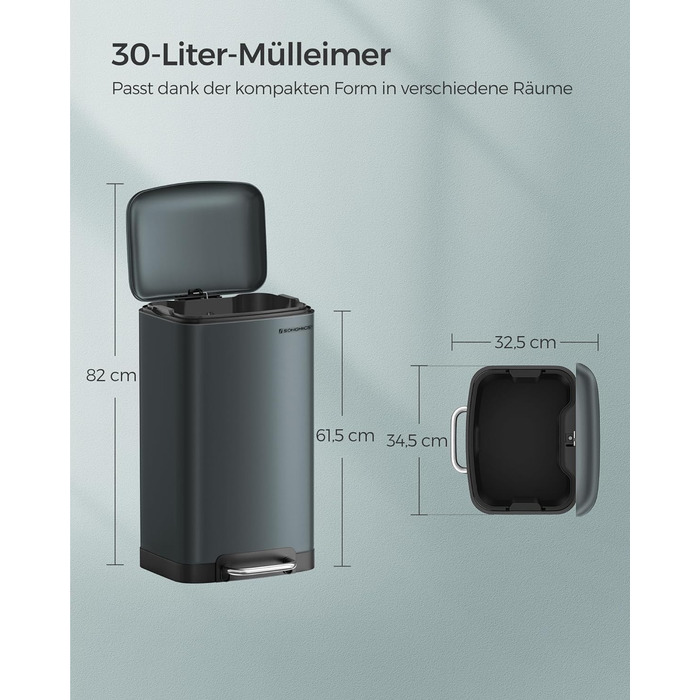 Відро для сміття, 30 л, зі сталевою педаллю, внутрішнім відром і кришкою, ручкою, з плавним закриттям, герметичне, для кухні, віта