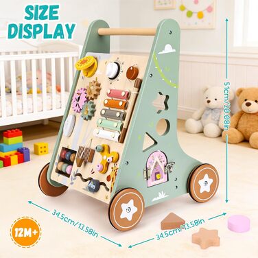 Дерев&39яні ходунки Highbird, іграшка для ходьби Монтессорі, дитячі ходунки з гумовими дерев&39яними колесами для дівчаток та хлопчиків від 1 року, розвивають моторику та стимулюють творчість