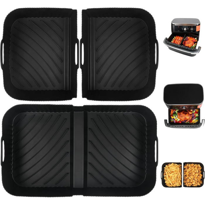 Силіконова форма для фритюрниці BYKITCHEN для Ninja AF500EU, аксесуари для гнучкої шухляди для AF500EU 10.4 л, 3 великі форми для випічки у фритюрниці, аксесуари AF500 для Ninja Foodi Dual Zone, сумісні з Cecotec 9000 9 л
