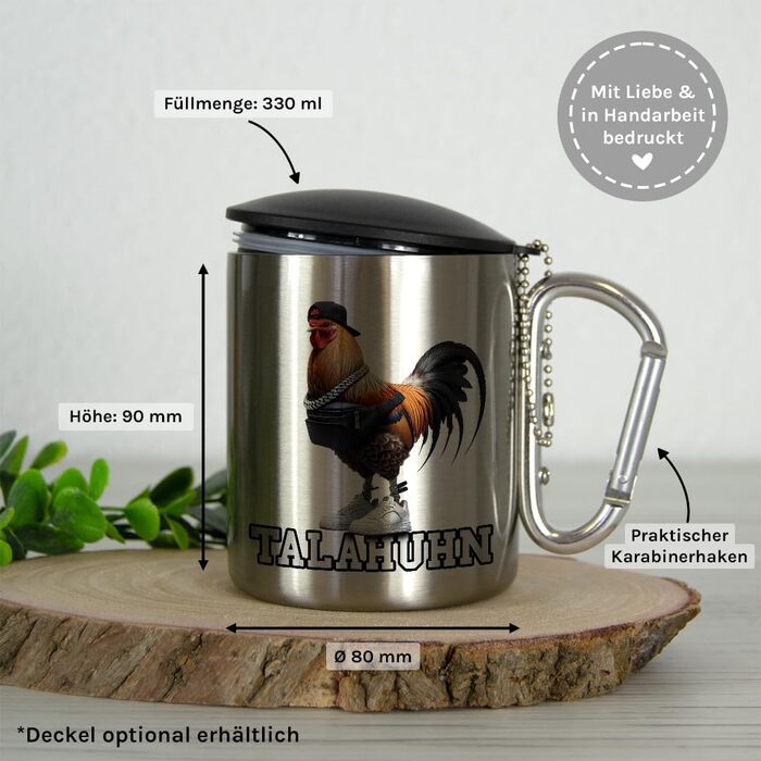 Чашка для пиття з нержавіючої сталі з карабіном Ідея подарунка 330 мл Чашка Кемпінг Клуби, Карнавал, Чашка Марді Гра, Марді Гра Срібна