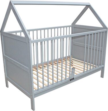 Дитяче ліжко Micoland, дитяче ліжко, дитяче ліжко, приліжкове ліжко, ліжко-будинок 140x70 см, трансформоване, суцільно сірий колір (ліжко з низькими бічними бортиками)