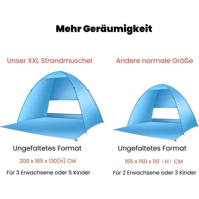 Розкладний пляжний намет, пляжний намет для 3-5 осіб, захист від ультрафіолету UPF 50, великий намет 200 см x 165 см x 130 см, розкладний пляжний намет, від TARENT