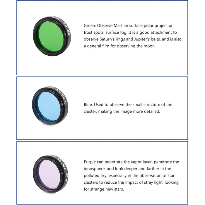 Оновлений набір 6-кольорових фільтрів, Спостереження за планетами, Набір фільтрів, Аксесуари, Ідеально підходить для любителів, спостереження за Місяцем