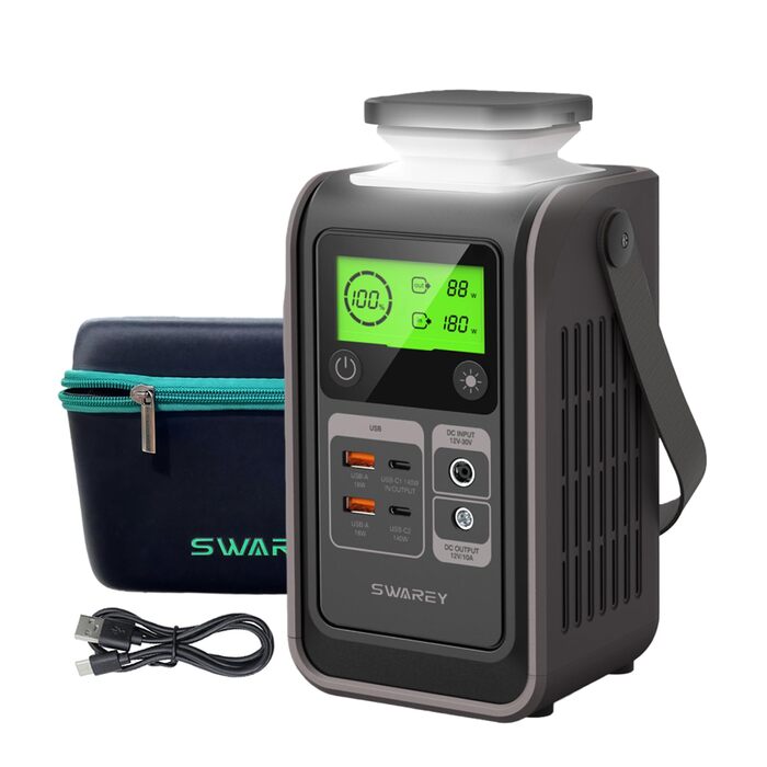 Портативна зарядна станція, портативний акумулятор LiFePO4 ємністю 192 Втгод, живлення постійного струму 180 Вт, зарядний пристрій 140 Вт, двостороння швидка зарядка USB-C, сонячний генератор для кемпінгу, подорожей та надзвичайних ситуацій (без адаптера 