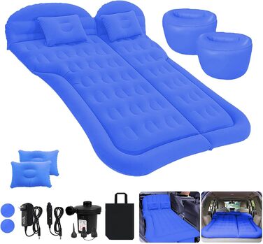 Надувний матрац ISWEES для позашляховиків - потовщений та покращений кемпінговий матрац для заднього сидіння/багажника з електричним насосом, побутовим адаптером, 2 подушками 2 підставками для ніг