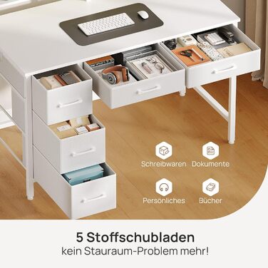 Письмовий стіл Rolanstar з 5 шухлядами, комп&39ютерний стіл з розетками, ігровий стіл зі світлодіодним освітленням, підставка для монітора, для домашнього офісу, спальні, вітальні, офісу (білий, 100) Білий 100