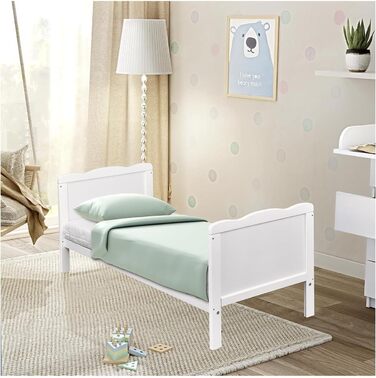 Дитяче ліжечко 70x140 см біле дитяче ліжко, що трансформується в юніорське ліжко з прорізувачами, масив сосни Джек