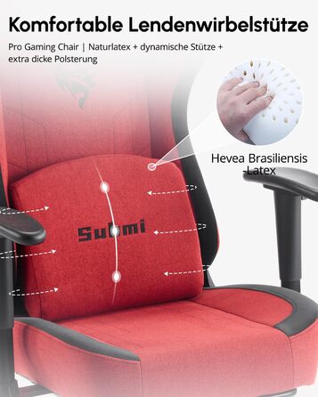 Геймерське крісло, тканинне ігрове крісло та підголівник, ергономічне комп&39ютерне крісло, офісне крісло з підставкою для ніг, комп&39ютерне крісло з регульованою поперековою опорою, подарунок для геймерів (червоне)