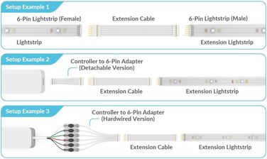 Подовжувач Litcessory для Philips Hue Lightstrip Plus (150 мм, 5 шт., білий - MIKRO 6-контактний V4) (Чорний (стандартний 6-контактний) - V3, 1м - 2 шт.)