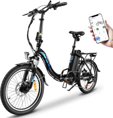 Складний 20-дюймовий електричний велосипед KAISDA E-Bike 20-дюймовий електричний велосипед з двигуном потужністю 250 Вт 36 В 13 Ач, знімний літій-іонний акумулятор до 100 км, 7-швидкісний, Pedelec Ebike E-Citybike E-Bike E-Bike для дорослих чорний