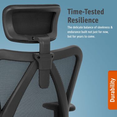 Ергономічне офісне крісло, регульоване робоче крісло з поперековою опорою та роликовими коліщатками, висока спинка, дихаюча сітчаста тканина, товста подушка сидіння, підголівник та підлокітники, чорний колір