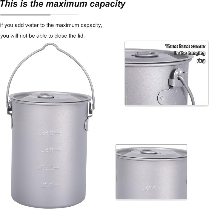 Безмежна подорож Титанова підвісна чашка 900 мл зі складною ручкою Відкритий кемпінг Туристичний горщик для приготування їжі Ультр