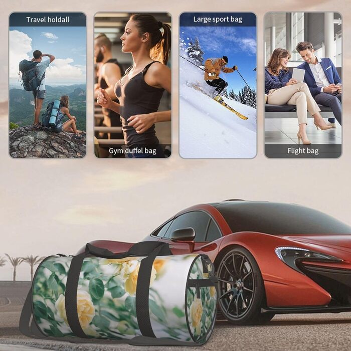 Спортивна сумка для подорожей з принтом жовтих троянд, дорожня сумка, чорна, універсальний розмір