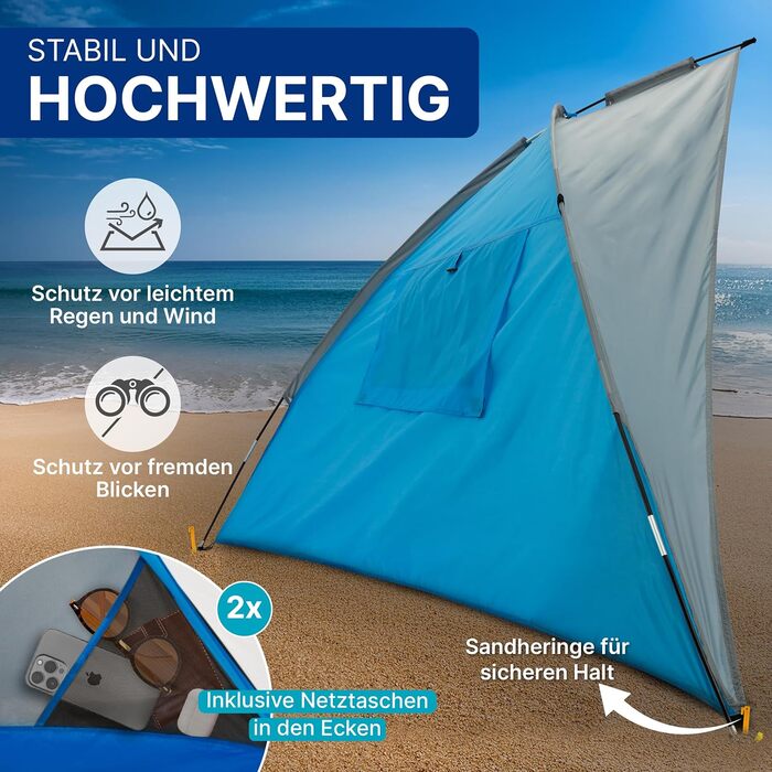 Пляжний намет EXPLORER Travel із захистом від ультрафіолету 80 240x125x125 см Маленький розмір у упаковці 9x32 см Легкий 1 кг Пляжний намет із сонцезахисним тентом та вітрозахисним тентом, дорожній розмір