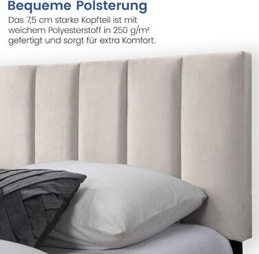 Ліжко Home Collective 140x200 см М&39яке ліжко з рейковою основою Каркас ліжка Двоспальне ліжко з м&39яким чохлом та м&39яким узголів&39ям з вертикальною стьобаною поверхнею Міцний каркас Високий комфорт сну Бежевий 140x200 см 140 x 200 см Бежевий (Стиль 