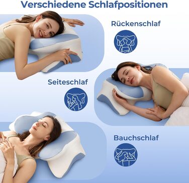 Подушка для шиї, подушка з піни з ефектом пам&39яті - Ортопедична подушка для підтримки шиї для полегшення болю в шиї та плечах для тих, хто спить на боці, спині та животі (66 x 40 x 14 см, синя) Синій 66 x 40 x 14 см