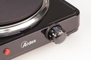 АРДЕС Електрична плита 1 1500 Вт чавунна варильна поверхня з лакованої сталі діаметром зверху 18,5 см і термостатичним термостатом модель TIKAPPA AR1F19 Black