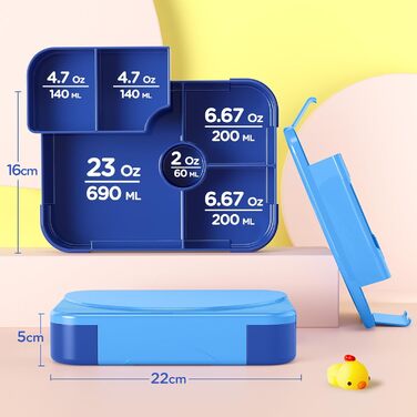 Ланчбокс дитячий Leikeego з роздільниками, герметичний, для хлопчиків та дівчаток, для дитячого садка та школи (Синій)