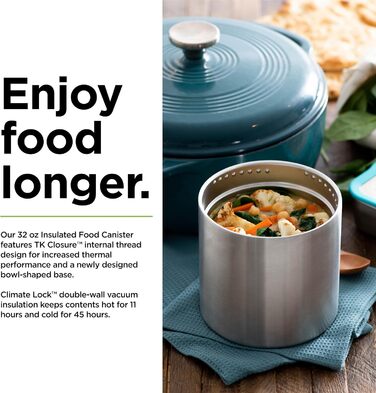 Термос для їжі Klean Kanteen TK Food Canister VI, 946 мл, нержавіюча сталь, полірована. Подвійні стінки з вакуумною ізоляцією. Зберігає тепло до 11 годин (49-88 C) та холод до 25 годин (0-13 C). Герметичний, не містить BPA. Розміри 15,3x13,5 см.