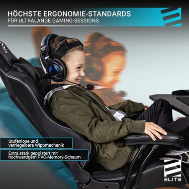 Ігрове крісло ELITE LED Pulse для дітей Ергономічне офісне крісло - Робоче крісло - Крісло керівника - Крісло - Гоночне ігрове крісло - Ігрове крісло - Обертове крісло - Крісло - Штучна шкіра (чорний/білий RGB)